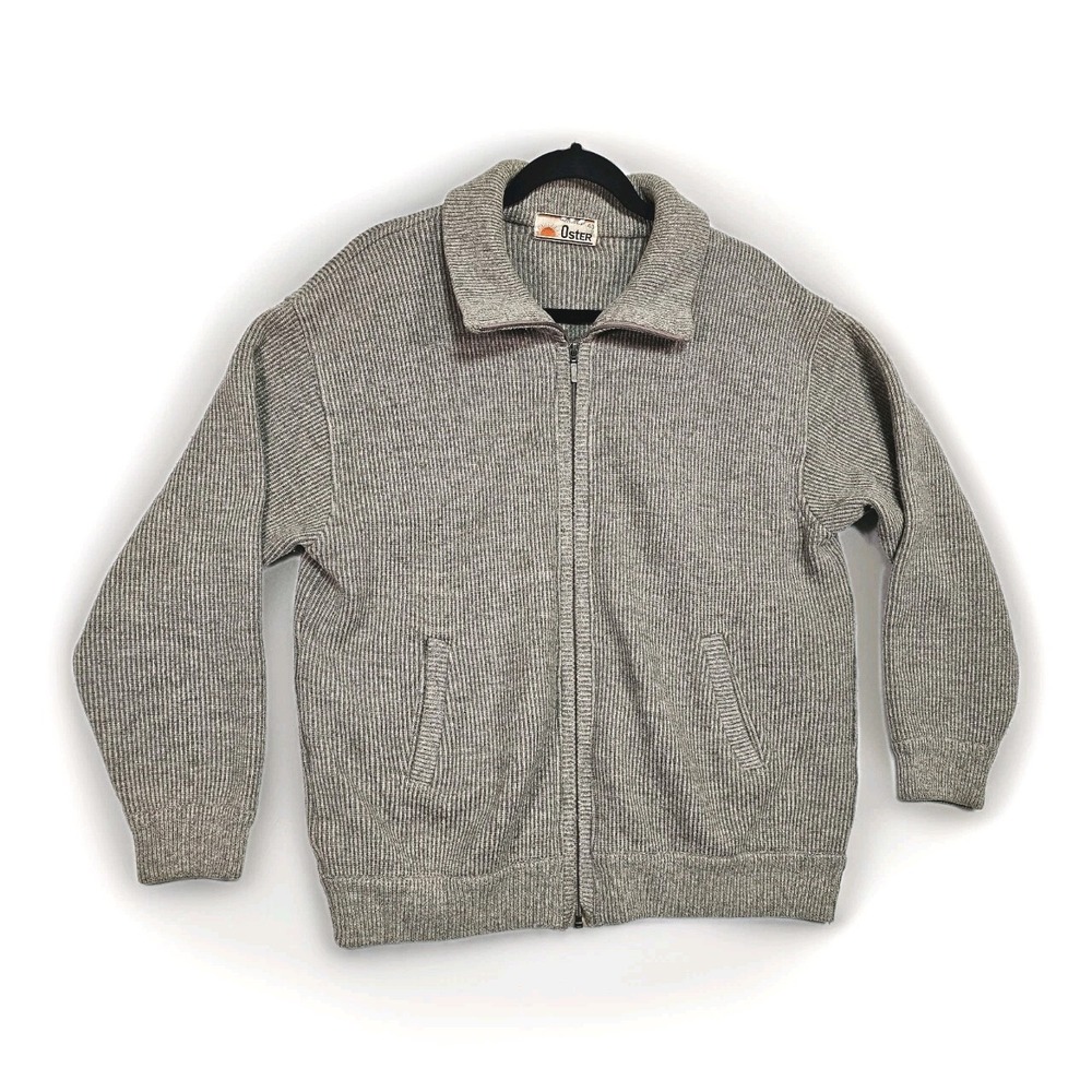 Vtg Oster Cardigan Sweater Mens 40 Large Knit Wool Blend Casual Full Zip Tan